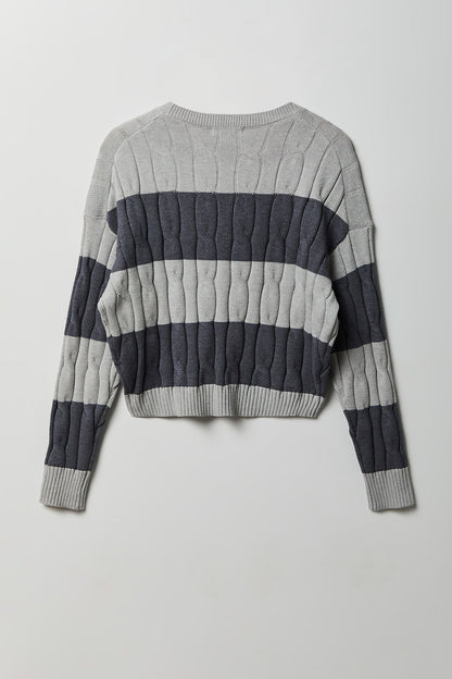 Cable Knit Striped Sweater