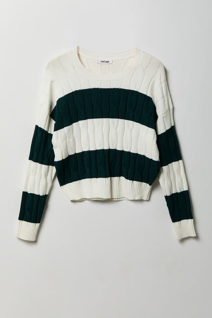 Cable Knit Striped Sweater