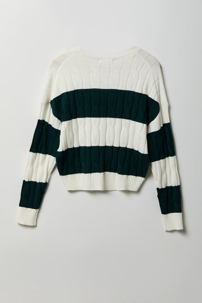 Cable Knit Striped Sweater