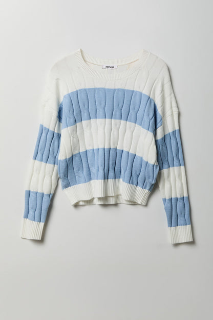 Cable Knit Striped Sweater