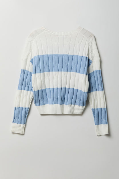 Cable Knit Striped Sweater