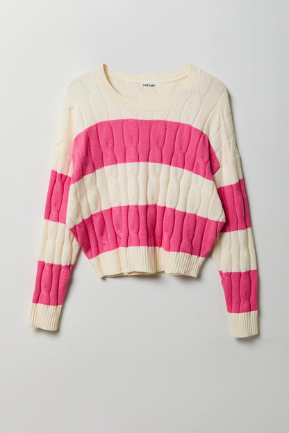 Cable Knit Striped Sweater