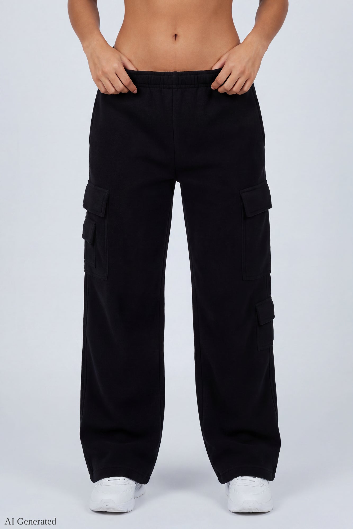 Fleece Low Rise Wide Leg Cargo Sweatpant