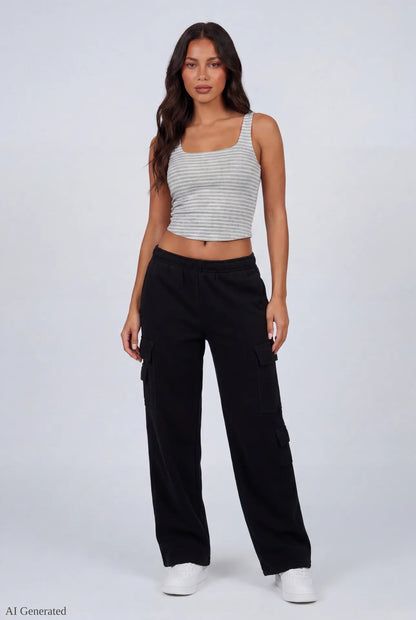 Fleece Low Rise Wide Leg Cargo Sweatpant