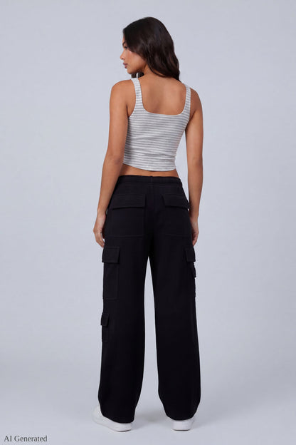 Fleece Low Rise Wide Leg Cargo Sweatpant