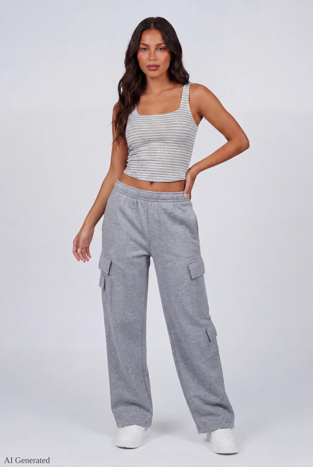 Fleece Low Rise Wide Leg Cargo Sweatpant
