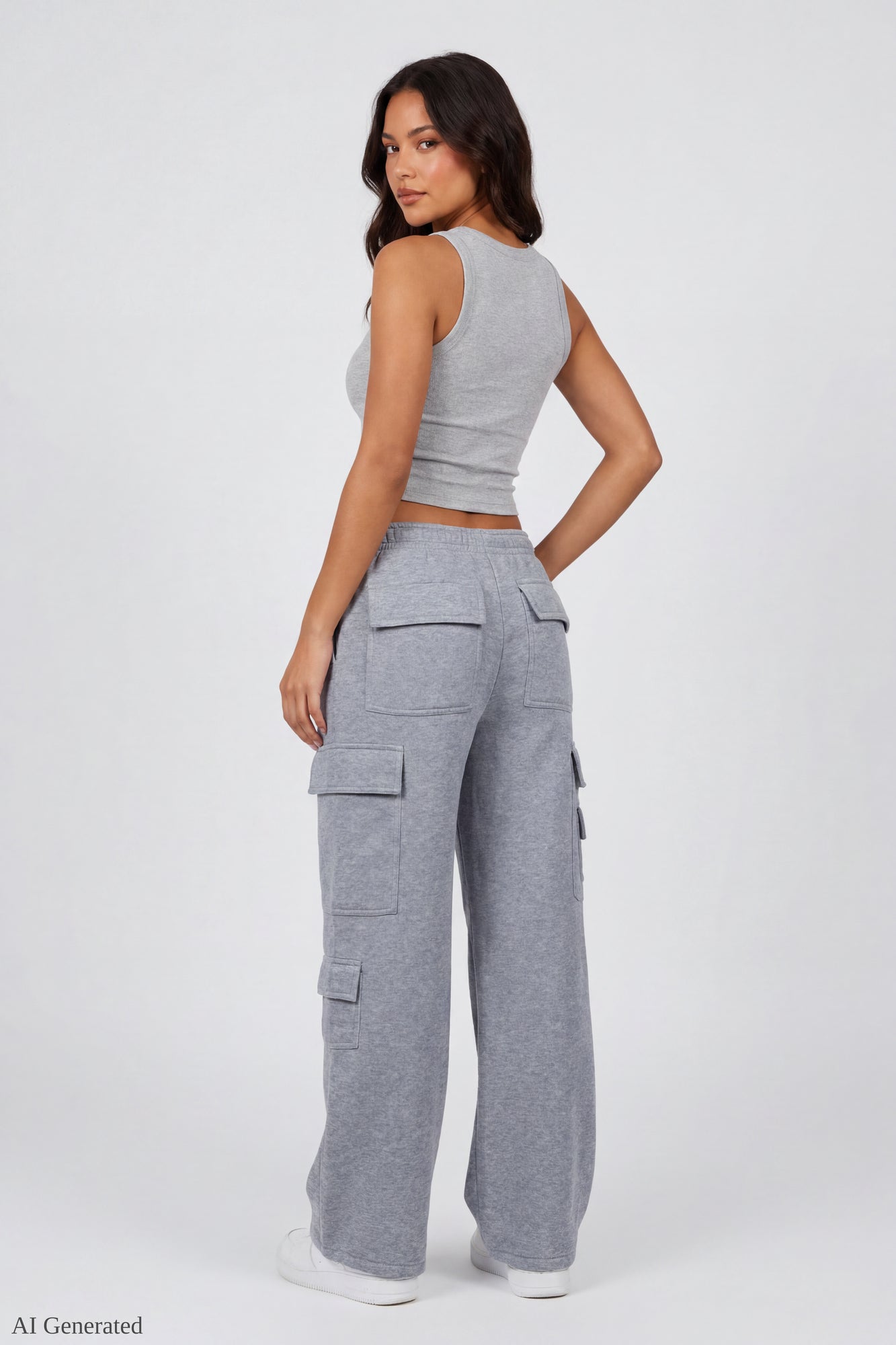 Fleece Low Rise Wide Leg Cargo Sweatpant