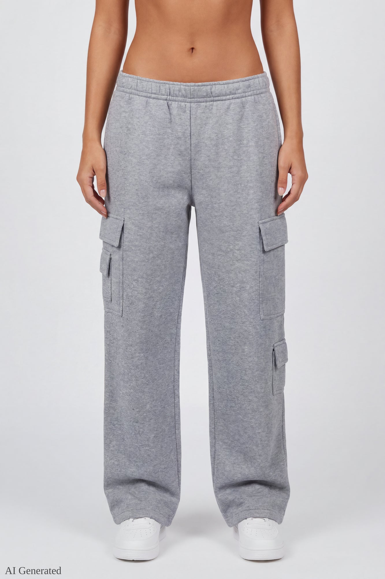 Fleece Low Rise Wide Leg Cargo Sweatpant