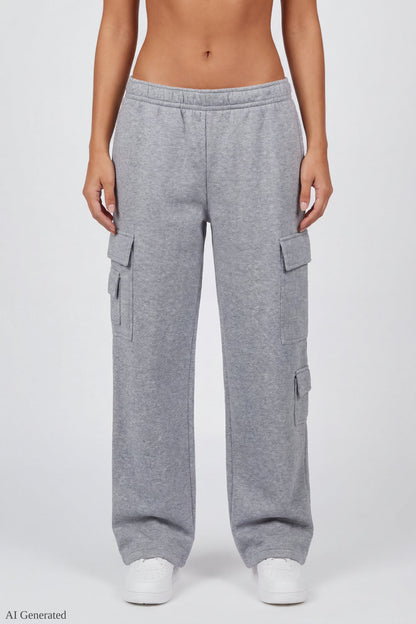 Fleece Low Rise Wide Leg Cargo Sweatpant