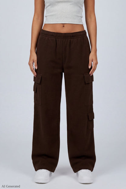 Fleece Low Rise Wide Leg Cargo Sweatpant
