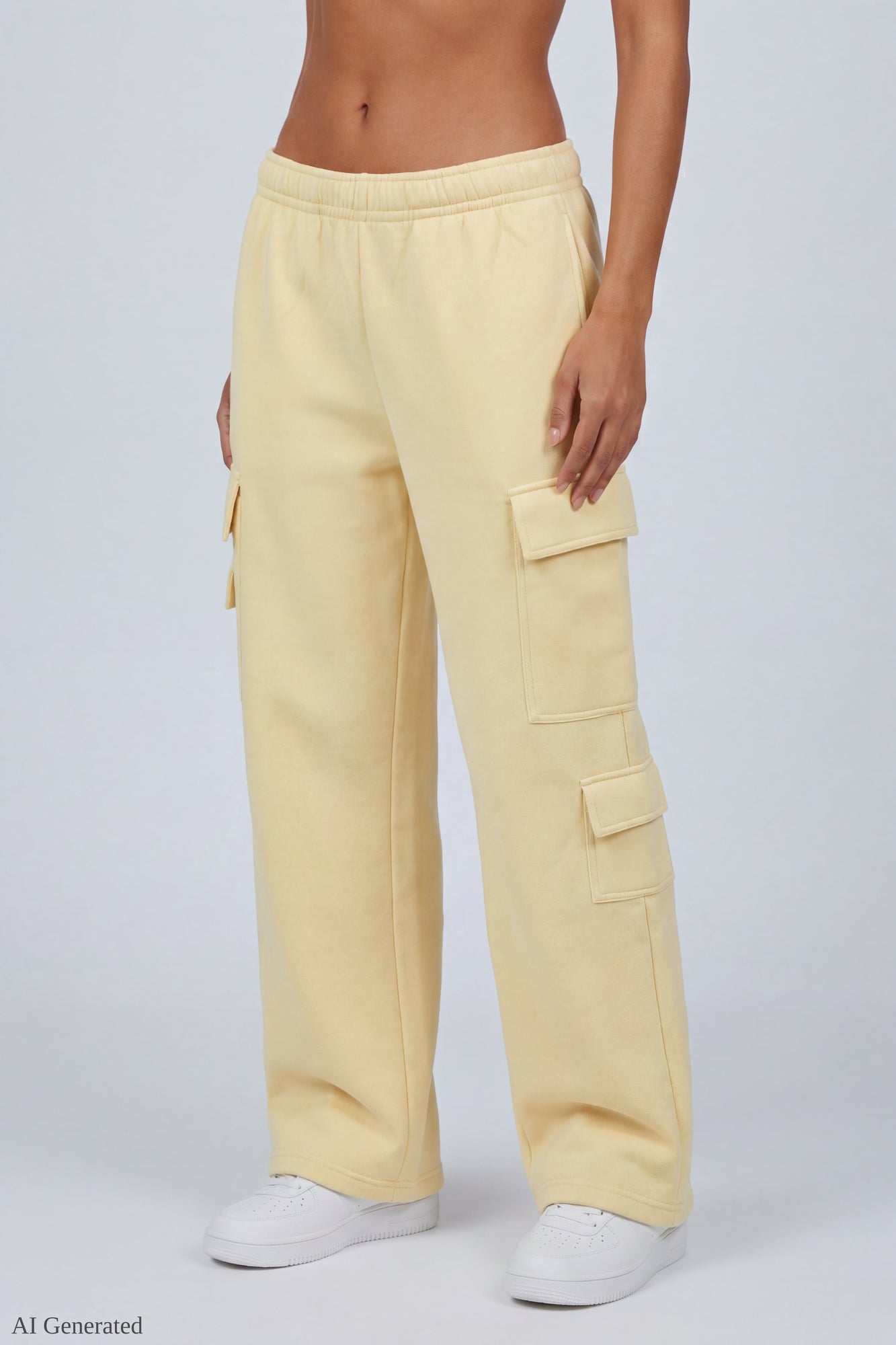 Fleece Low Rise Wide Leg Cargo Sweatpant