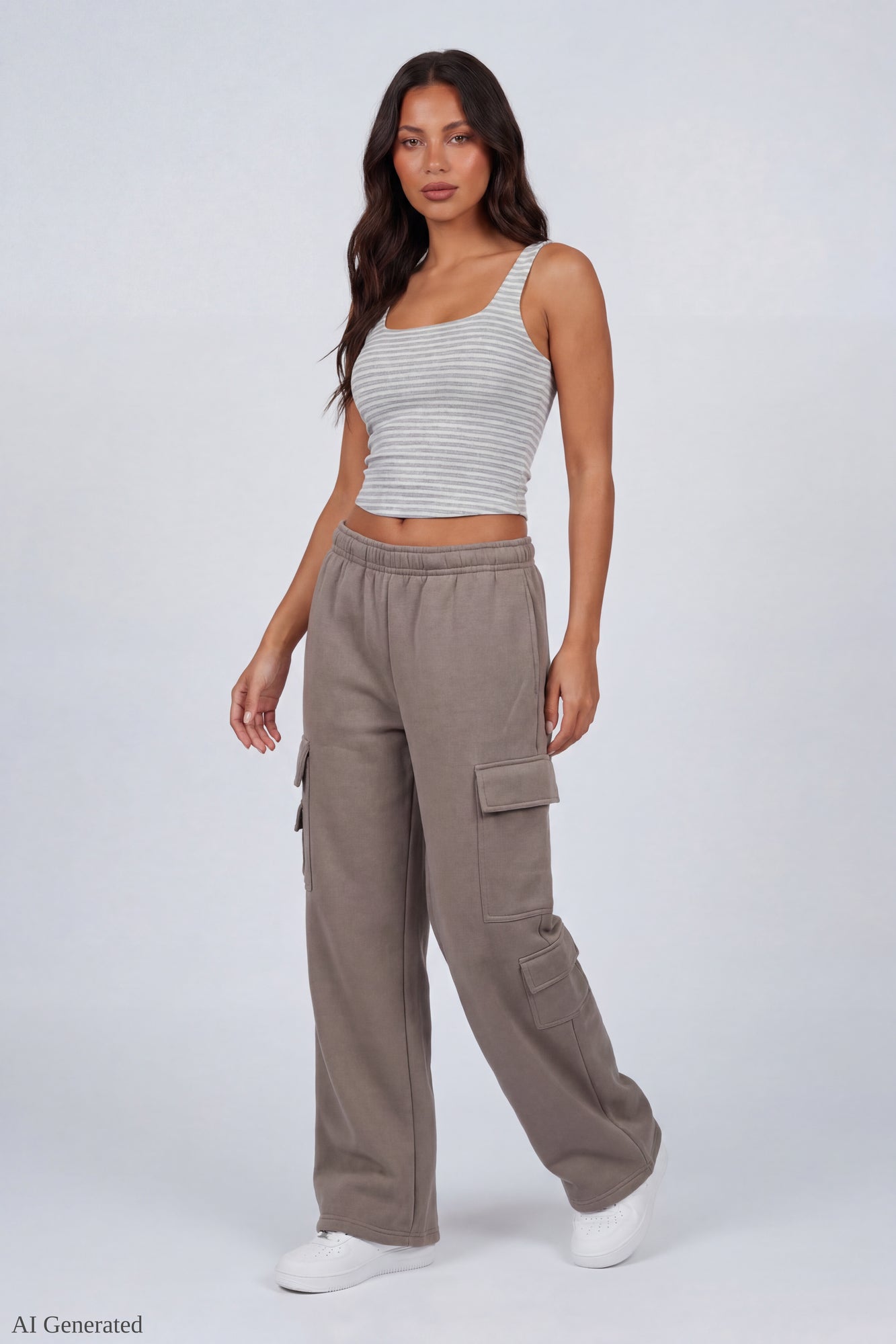 Fleece Low Rise Wide Leg Cargo Sweatpant