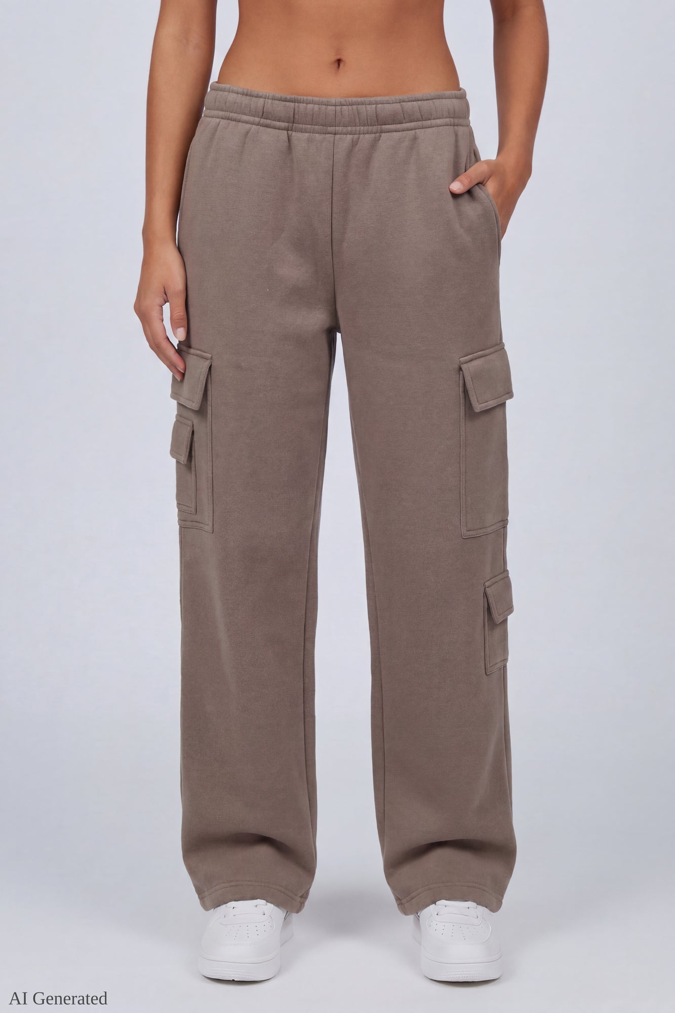 Fleece Low Rise Wide Leg Cargo Sweatpant