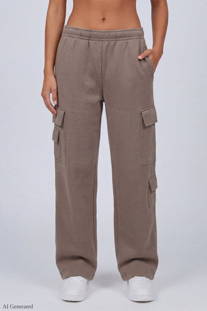 Fleece Low Rise Wide Leg Cargo Sweatpant