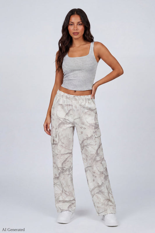 Fleece Low Rise Wide Leg Cargo Sweatpant