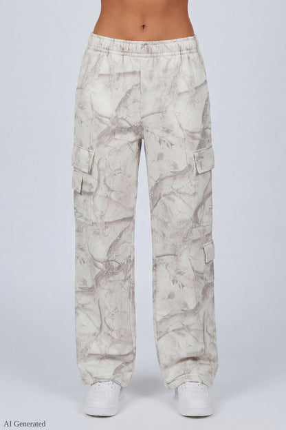 Fleece Low Rise Wide Leg Cargo Sweatpant