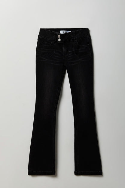 Stretch Low Rise Rhinestone Embroidered Flare Jean