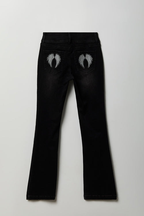 Stretch Low Rise Rhinestone Embroidered Flare Jean