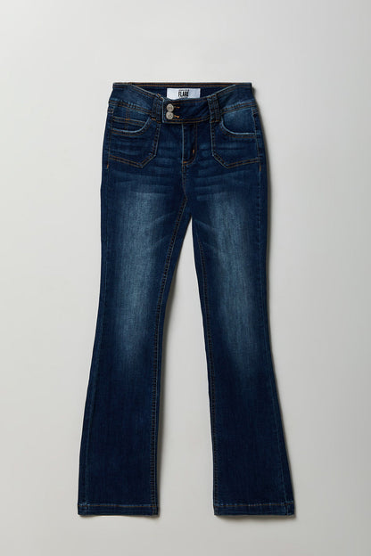 Stretch Low Rise Rhinestone Embroidered Flare Jean