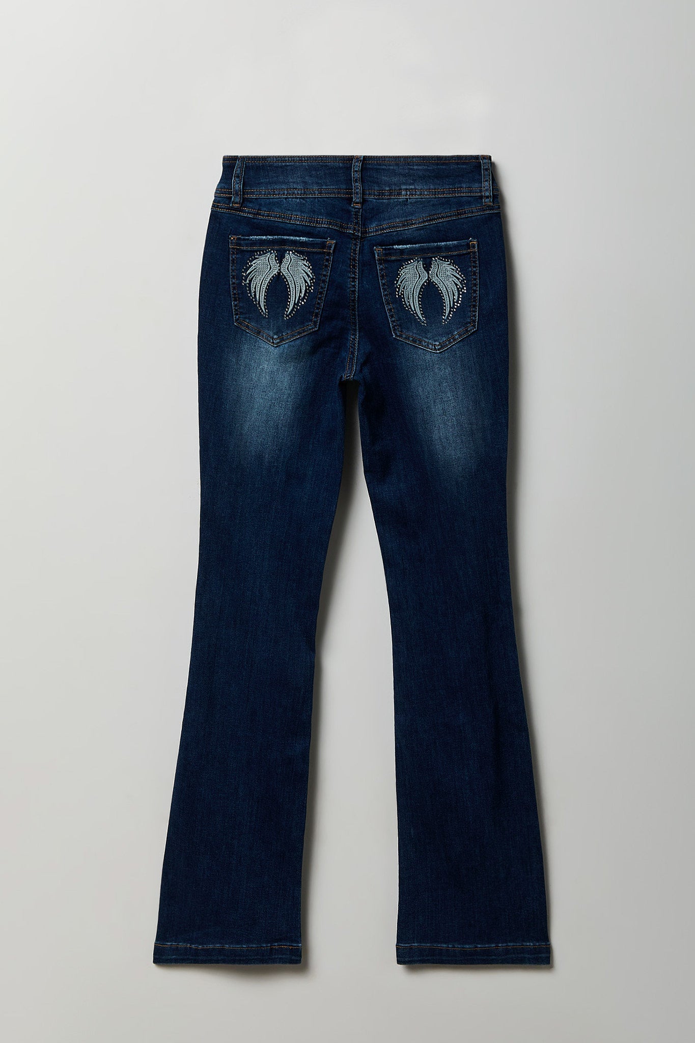 Stretch Low Rise Rhinestone Embroidered Flare Jean