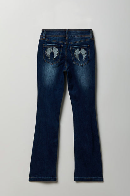 Stretch Low Rise Rhinestone Embroidered Flare Jean