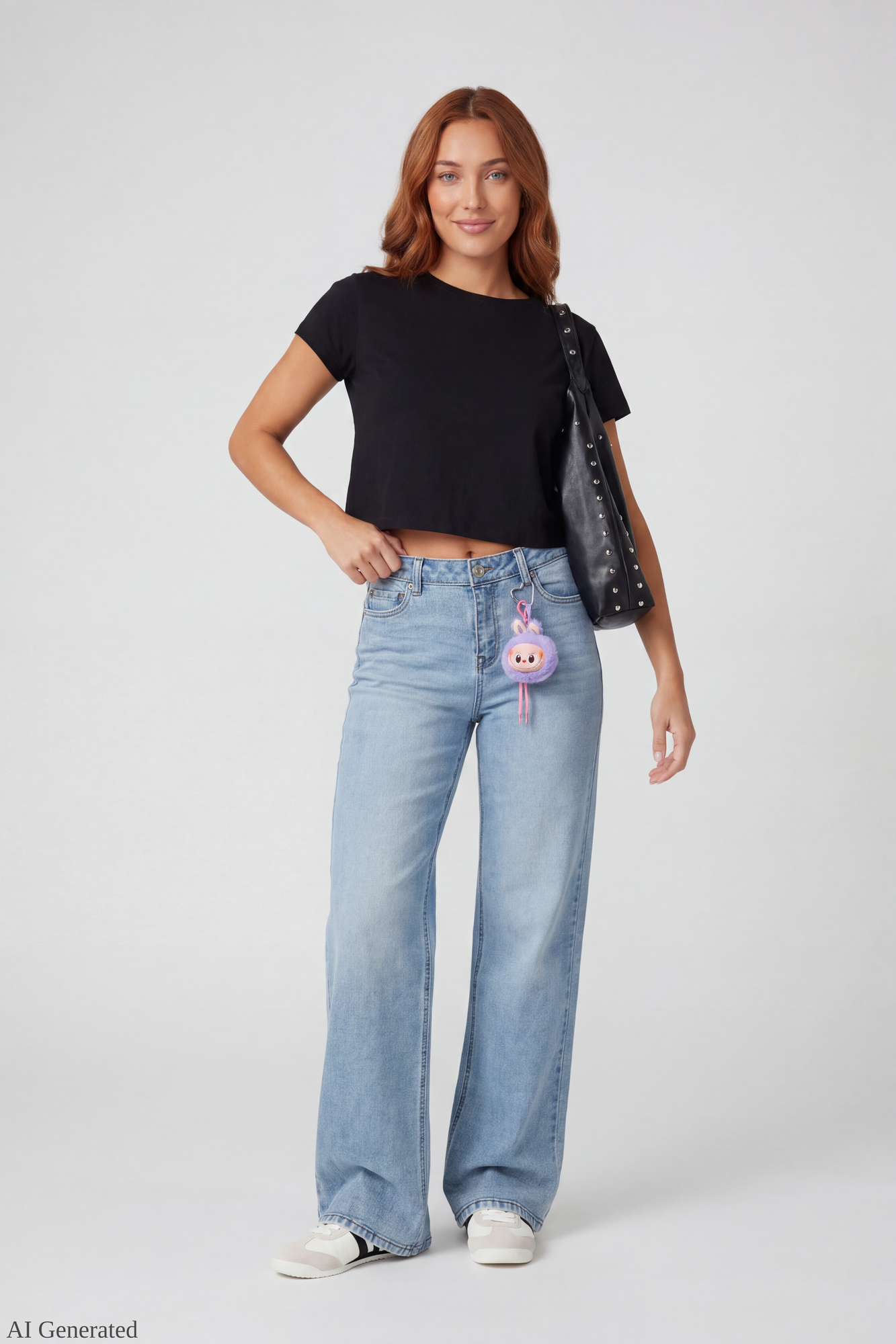 Paris Stretch High Rise Wide Leg Jean with Keychain