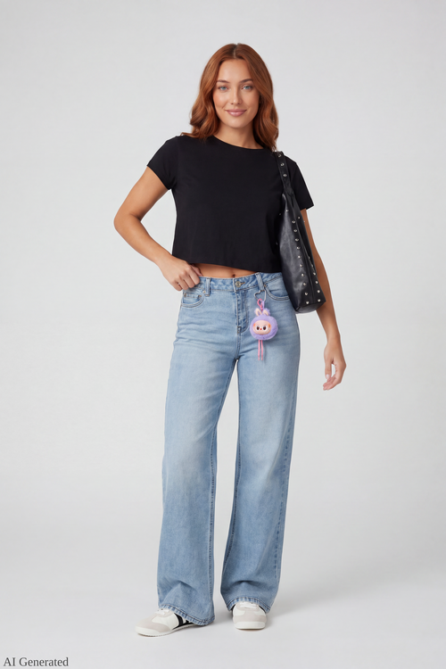 Paris Stretch High Rise Wide Leg Jean with Keychain