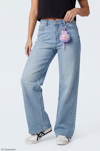 Paris Stretch High Rise Wide Leg Jean with Keychain