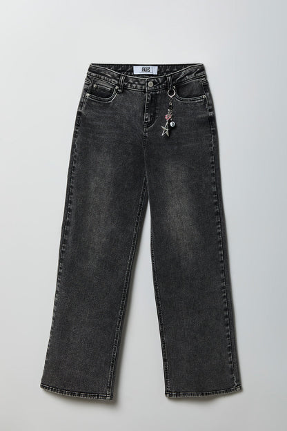 Paris Stretch High Rise Wide Leg Jean with Keychain