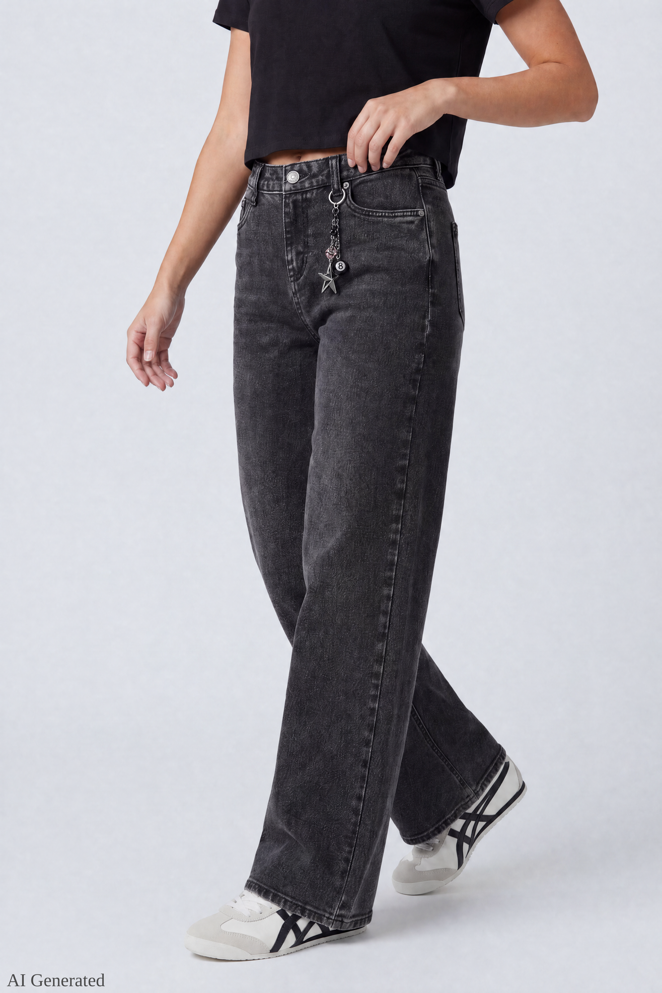 Paris Stretch High Rise Wide Leg Jean with Keychain