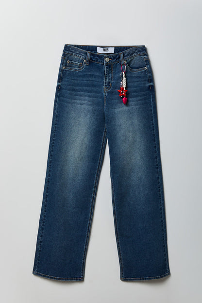 Paris Stretch High Rise Wide Leg Jean with Keychain