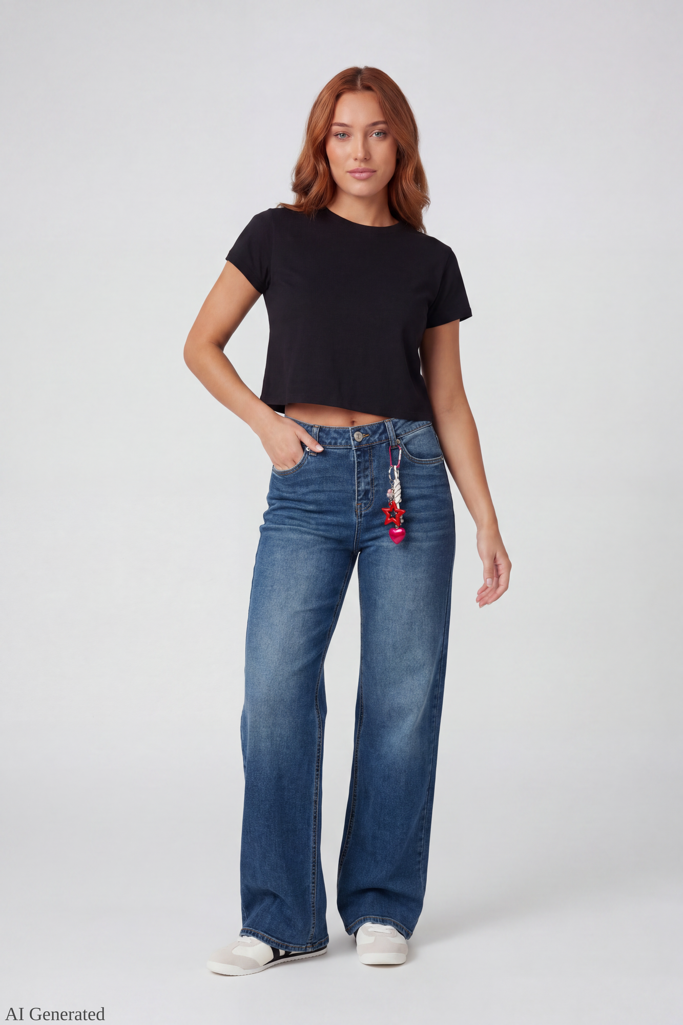 Paris Stretch High Rise Wide Leg Jean with Keychain
