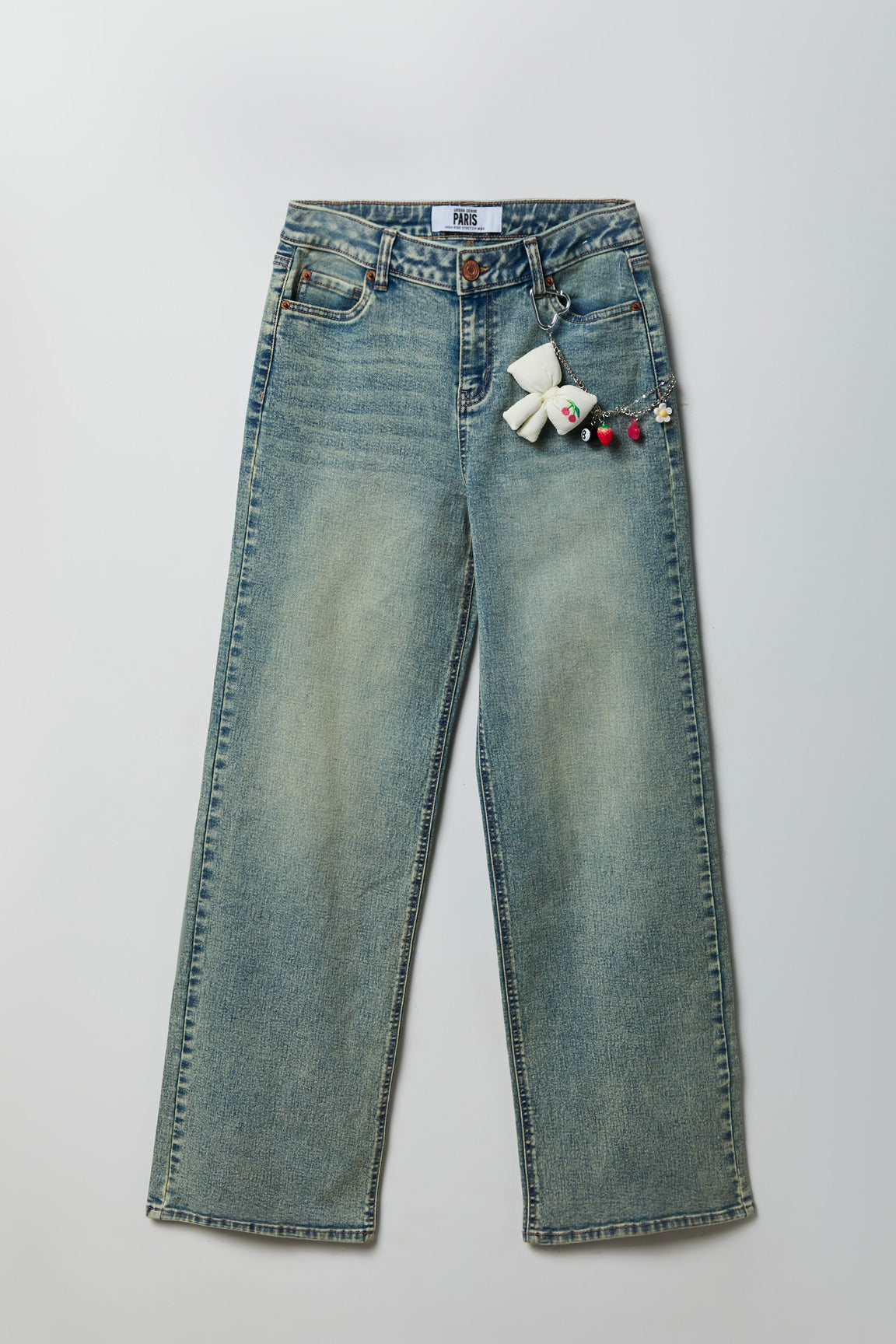Paris Stretch High Rise Wide Leg Jean with Keychain