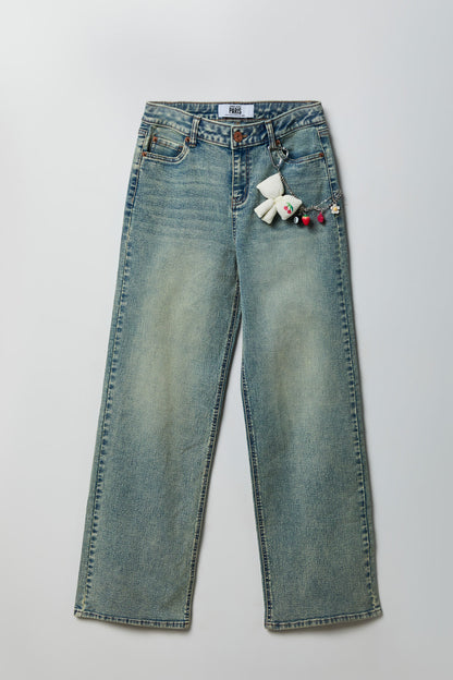 Paris Stretch High Rise Wide Leg Jean with Keychain