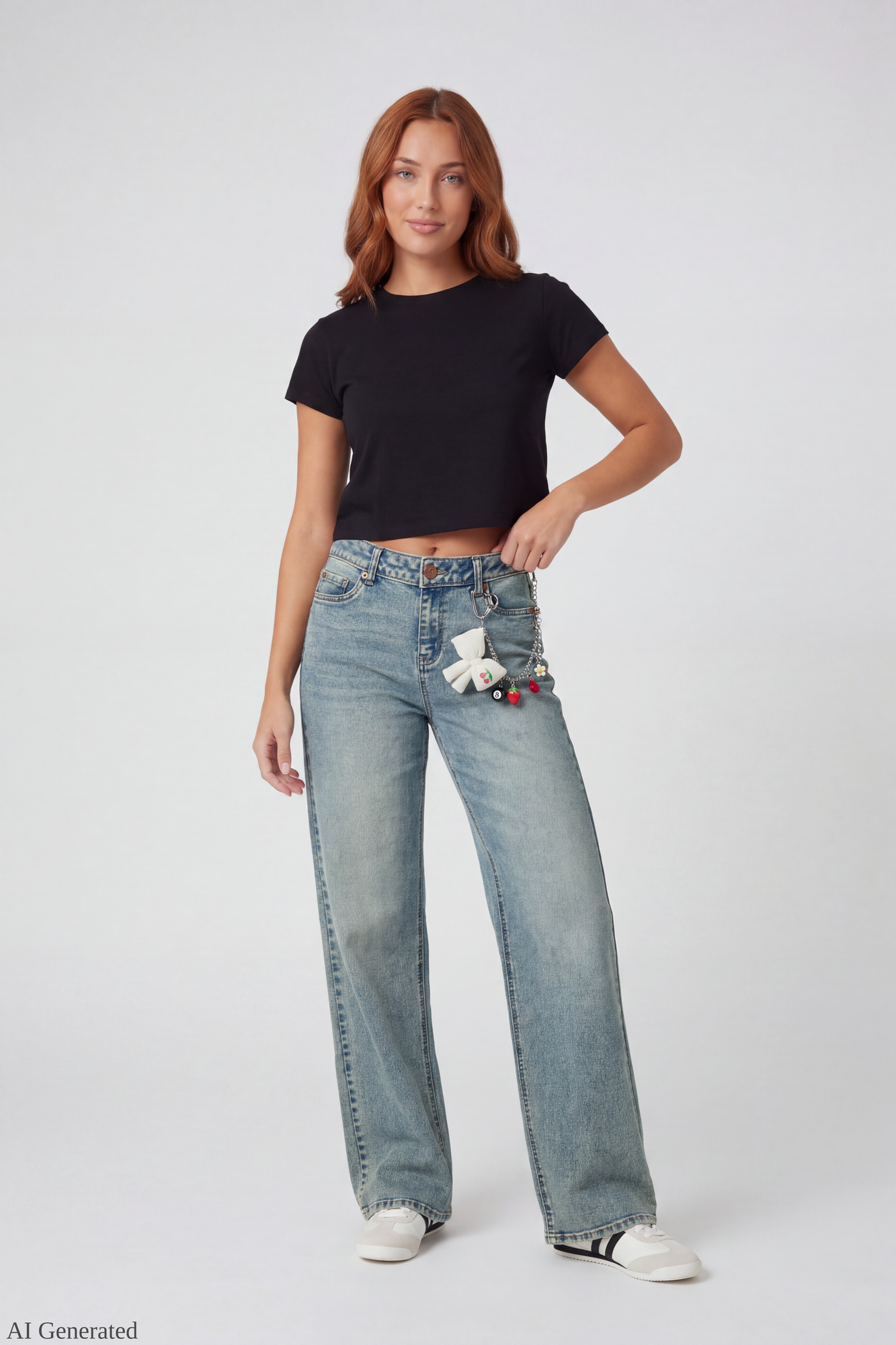 Paris Stretch High Rise Wide Leg Jean with Keychain