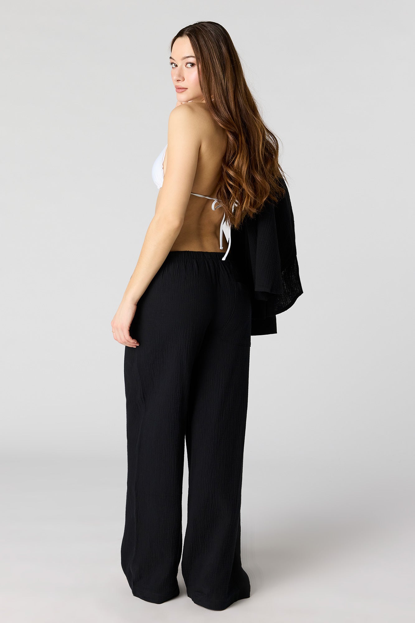 Textured Flowy Wide Leg Pant