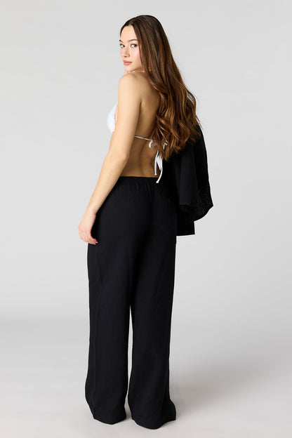 Textured Flowy Wide Leg Pant