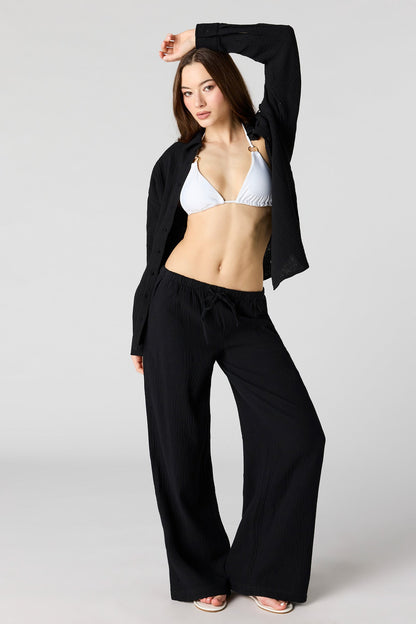 Textured Flowy Wide Leg Pant
