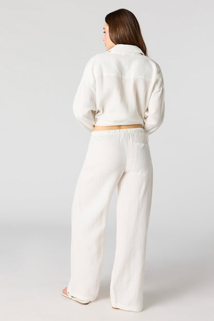 Textured Flowy Wide Leg Pant
