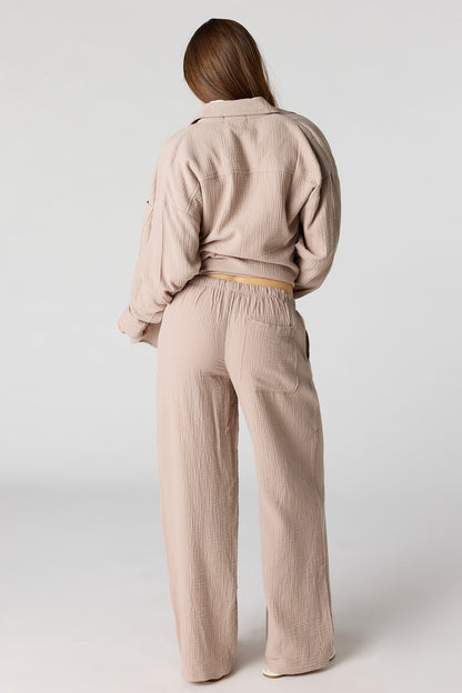 Textured Flowy Wide Leg Pant