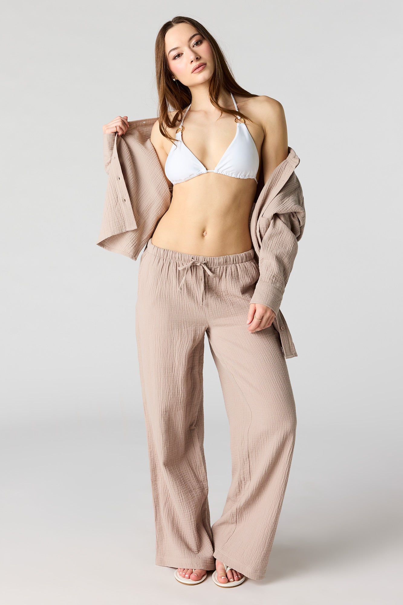 Textured Flowy Wide Leg Pant