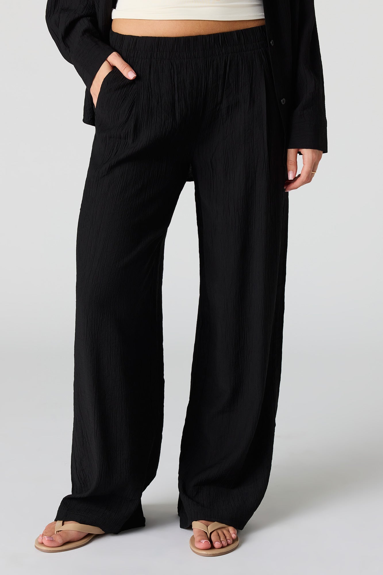 Textured Flowy Wide Leg Pant