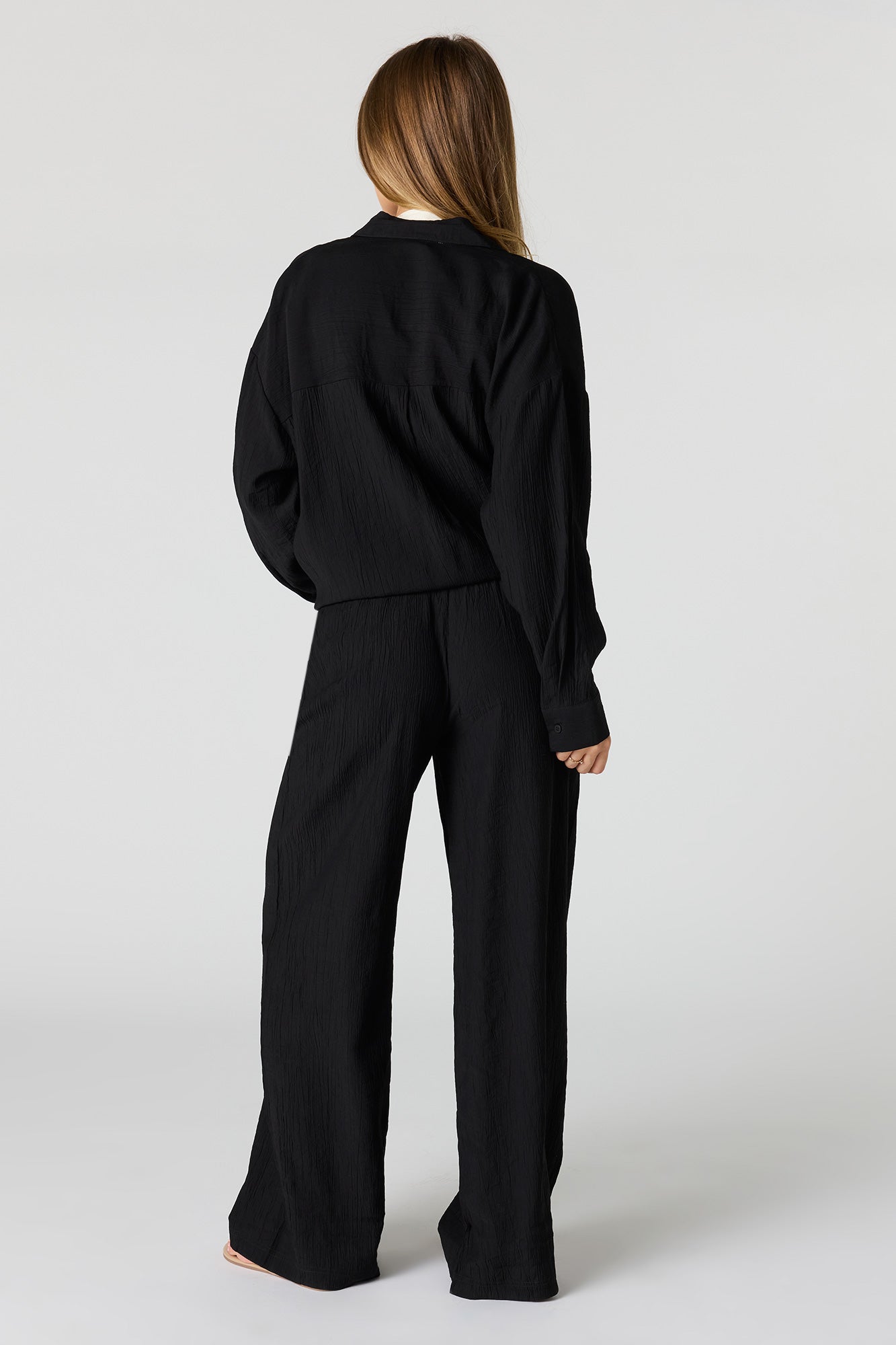 Textured Flowy Wide Leg Pant