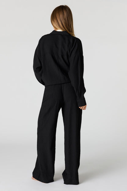 Textured Flowy Wide Leg Pant