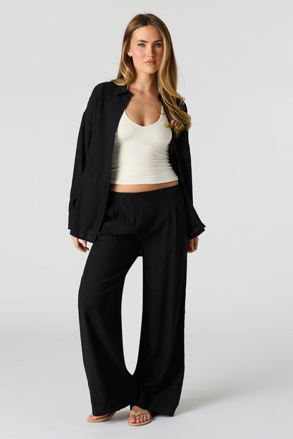 Textured Flowy Wide Leg Pant