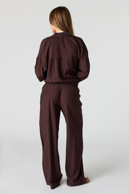 Textured Flowy Wide Leg Pant