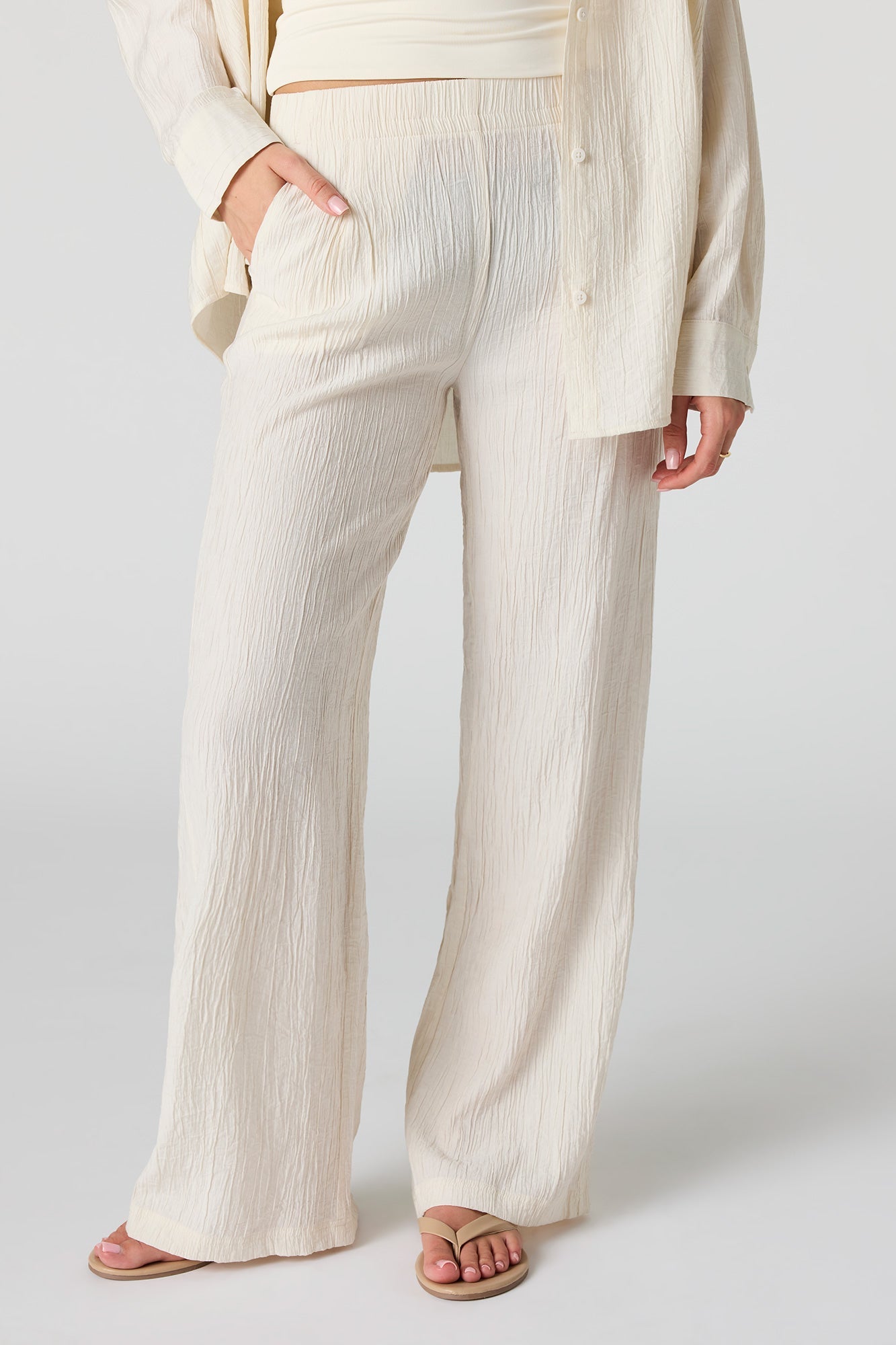 Textured Flowy Wide Leg Pant