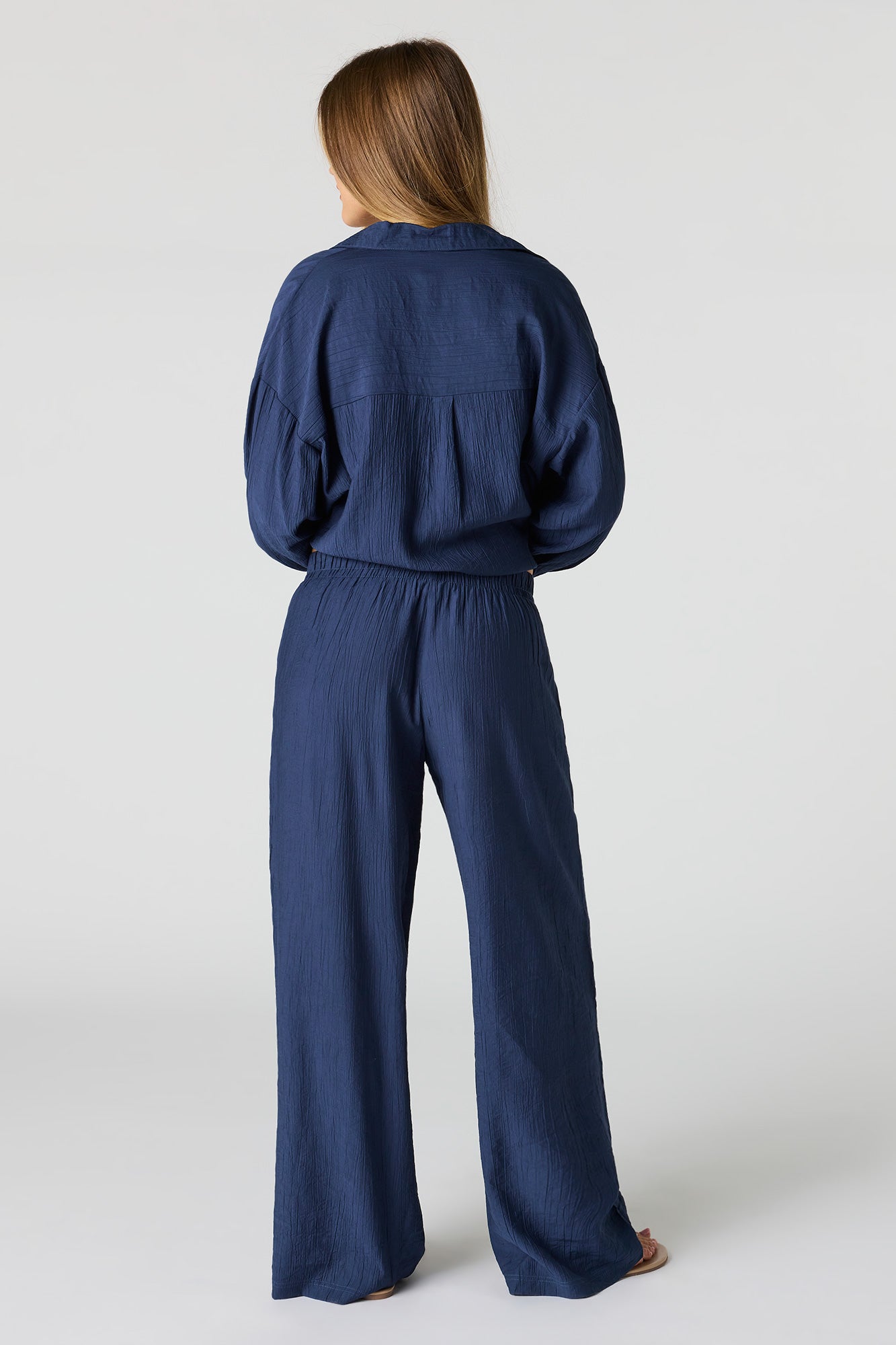 Textured Flowy Wide Leg Pant
