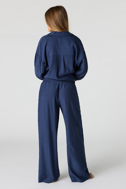 Textured Flowy Wide Leg Pant