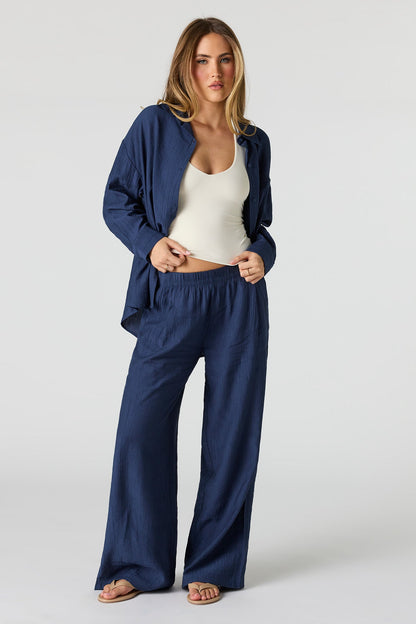 Textured Flowy Wide Leg Pant